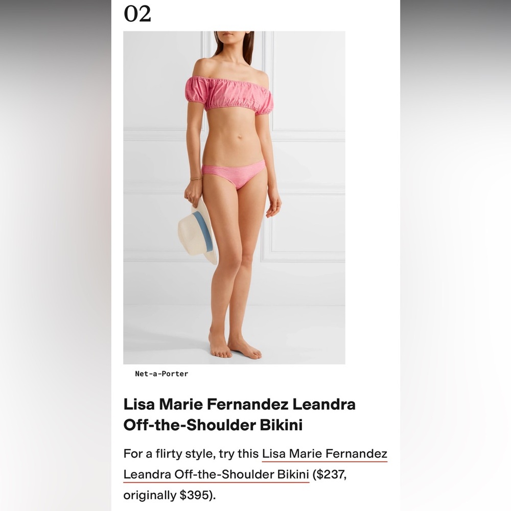 Lisa Marie Fernandez Leandra Off the shoulder Pink Bikini Size S